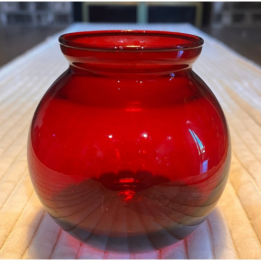 Vintage Anchor Hocking Royal Ruby Red Ivy Ball Vase-Lovely